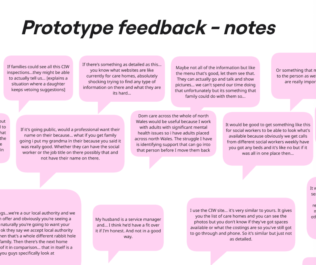 Several speech bubbles with prototype feedback from participants